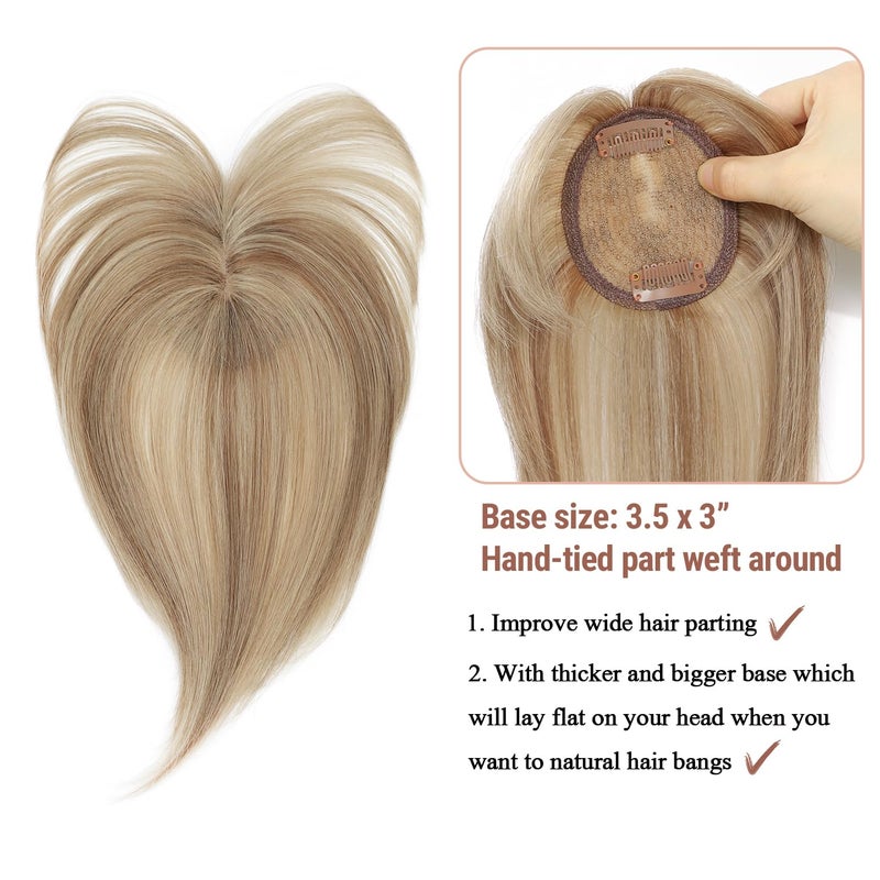 Molefi Human Hair Topper,10 inch Premium Remy Hair Toppers for Women 3 * 3.5 inch Invisible Clip in Bangs for Adding Volume - Image 3